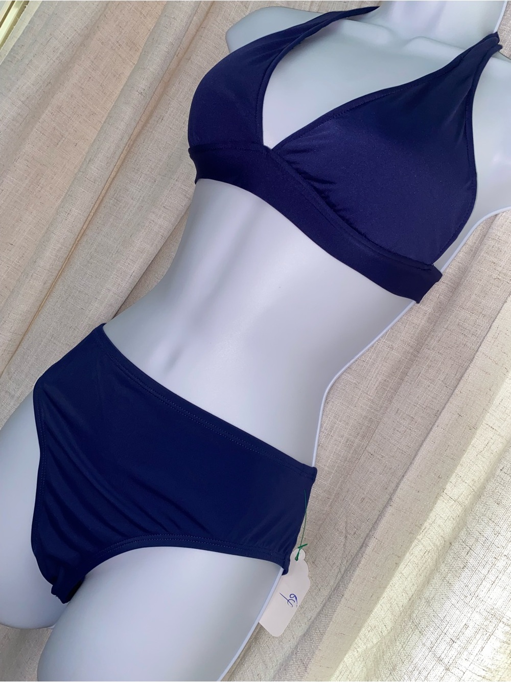 Vintage Jag Sport Navy Blue Halter Bikini Two-Piece Set - Picture 3 of 8